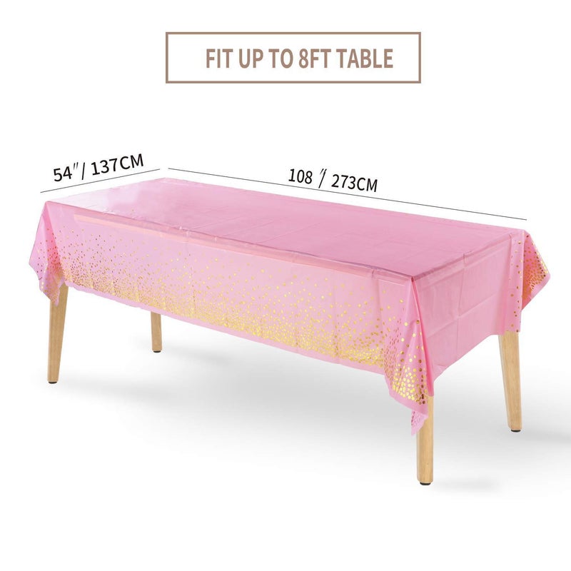 EMAAN 2 Pack Pink Premium Rectangle Table Plastic Tablecloth, Party Table Cloths Disposable, 54 x 108 inches, Gold Dots Rectangular Waterproof Table Cover, for Parties Wedding Baby Shower - Image 2